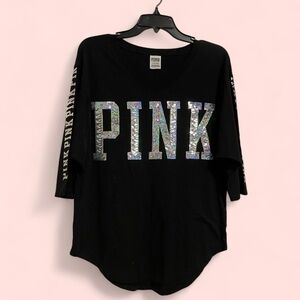 Black PINK Sequin Logo Top